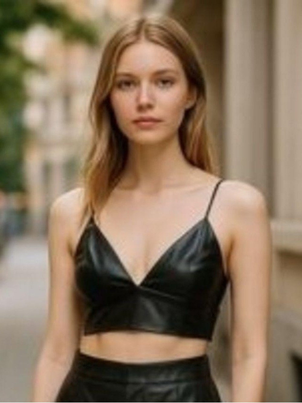 NWT House of Harlow 1960 Black Faux Leather Bralette Size 6